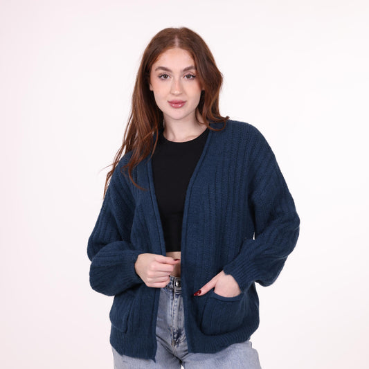 Cozy Open-Front Navy Blue Knit Cardigan