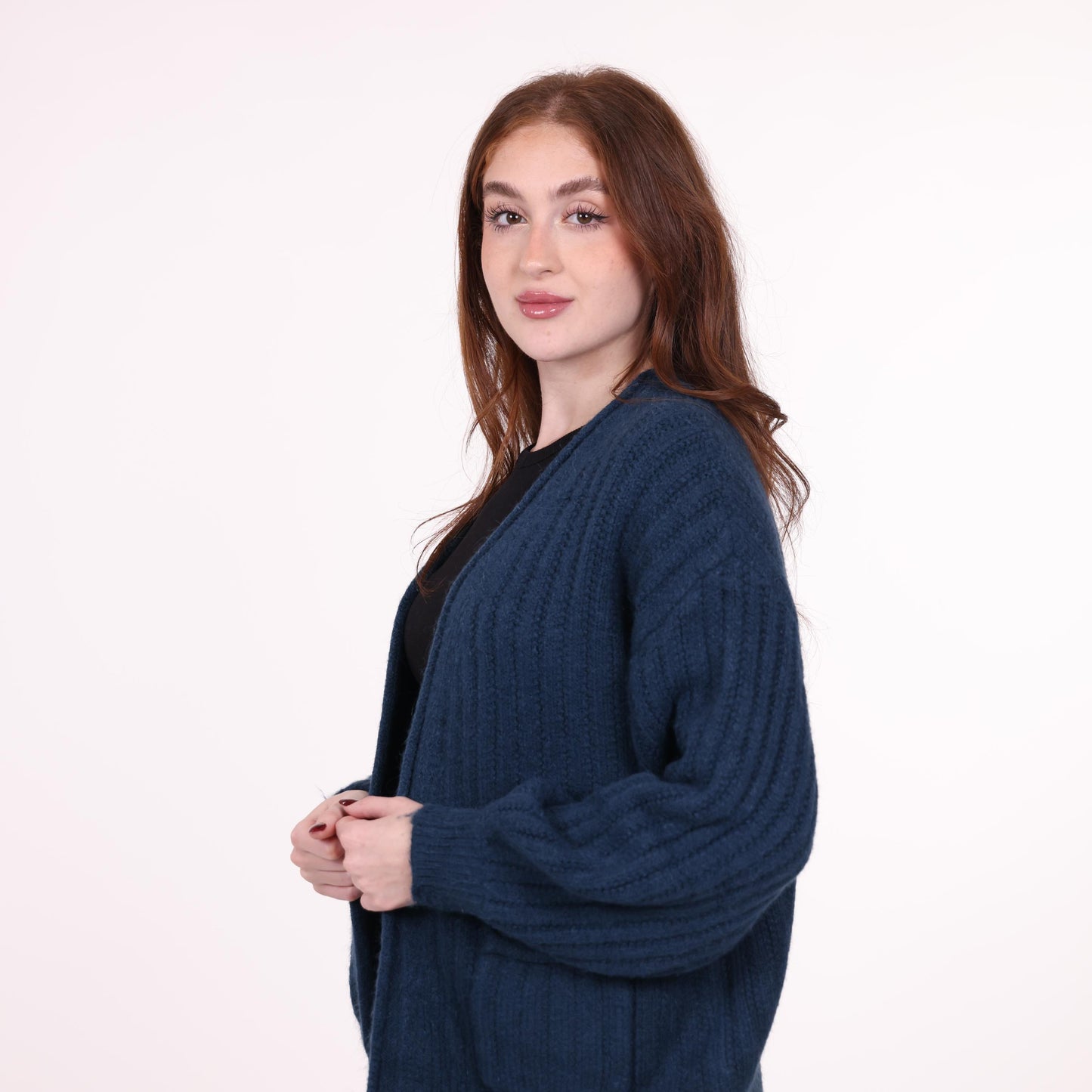 Cozy Open-Front Navy Blue Knit Cardigan