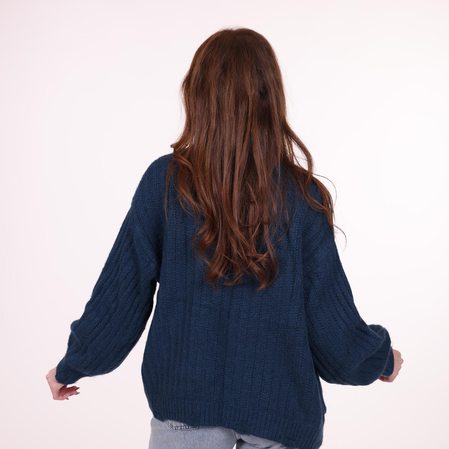 Cozy Open-Front Navy Blue Knit Cardigan