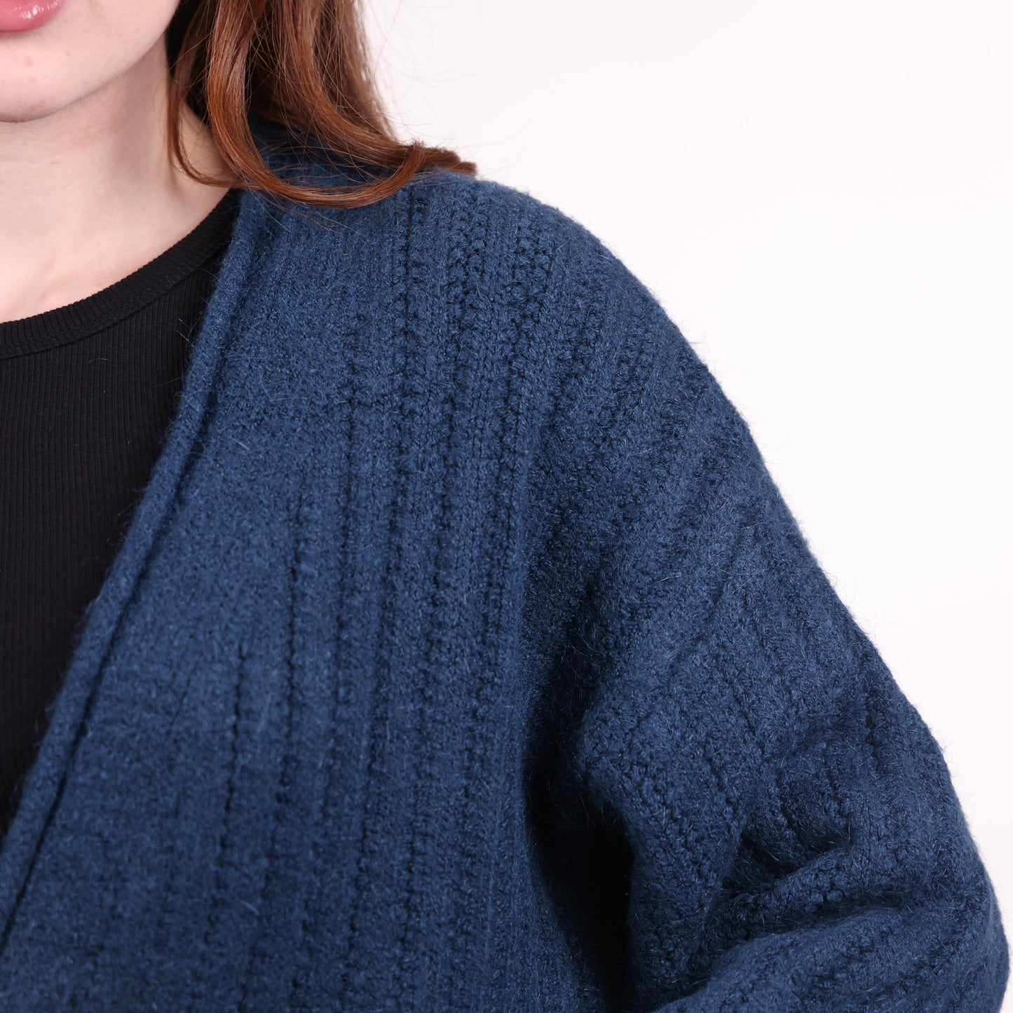 Cozy Open-Front Navy Blue Knit Cardigan