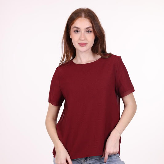 Burgundy Short-Sleeve Textured Top