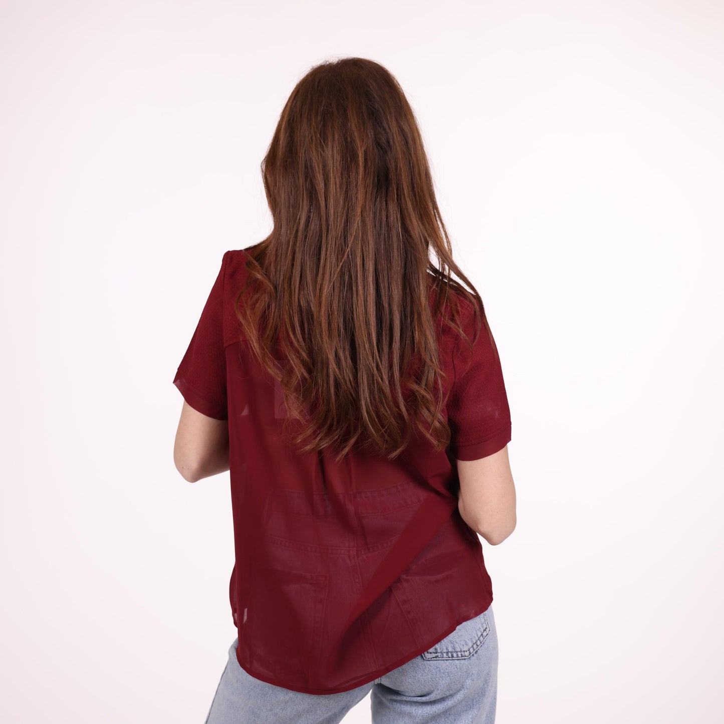 Burgundy Short-Sleeve Textured Top