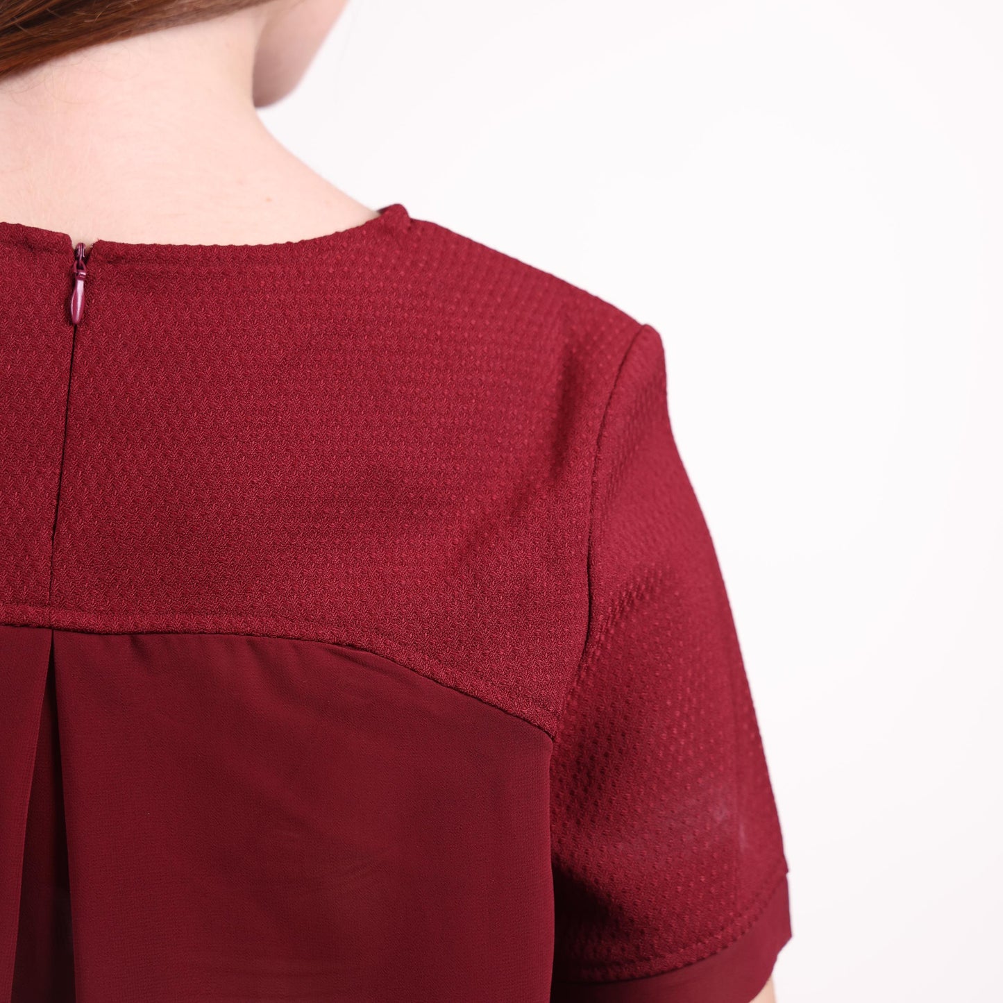 Burgundy Short-Sleeve Textured Top