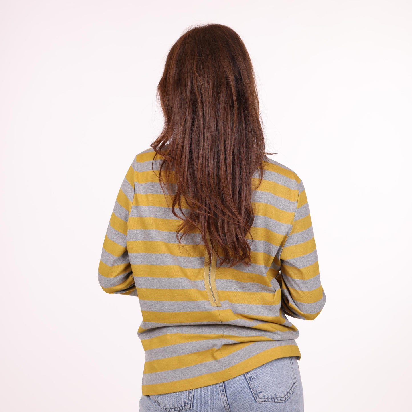 Mustard and Gray Striped Long-Sleeve Top