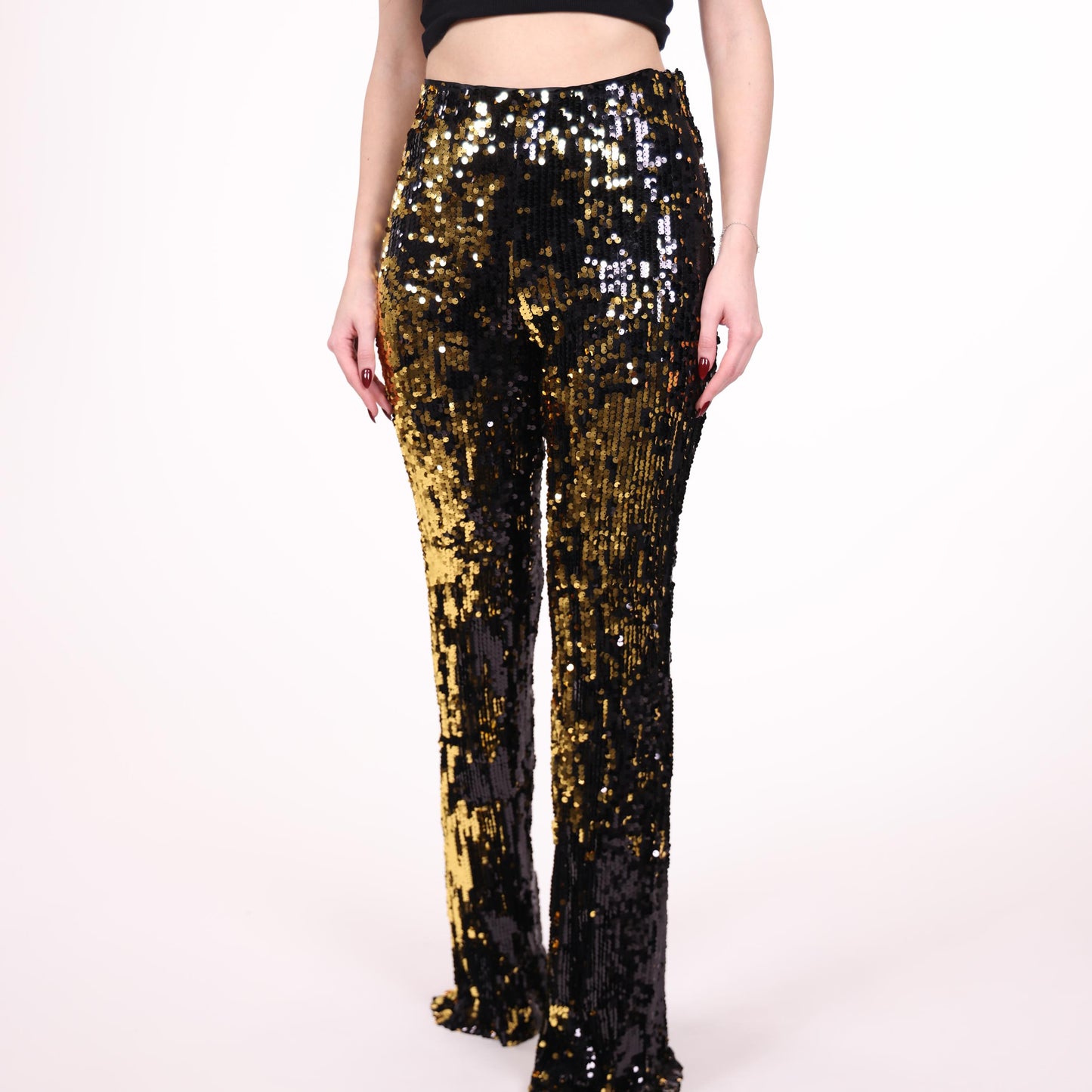 Black and Gold Sequin Flared Party Pants