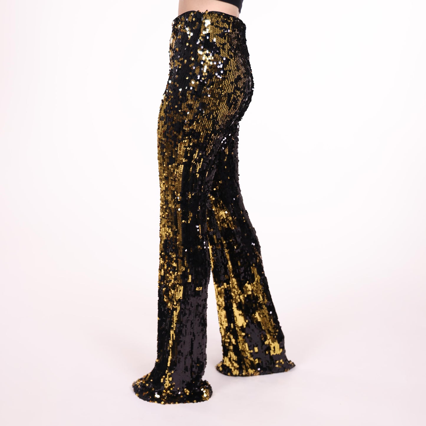 Black and Gold Sequin Flared Party Pants