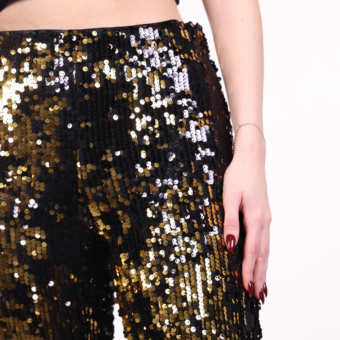 Black and Gold Sequin Flared Party Pants