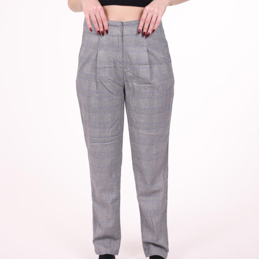 High-Waisted Gray Plaid Tailored Pants