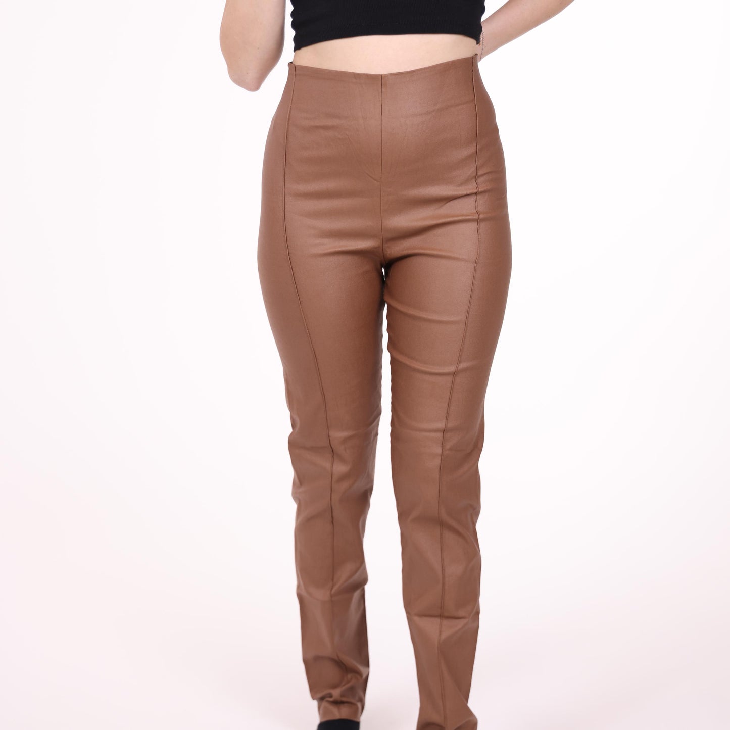 High-Waisted Brown Faux Leather Pants