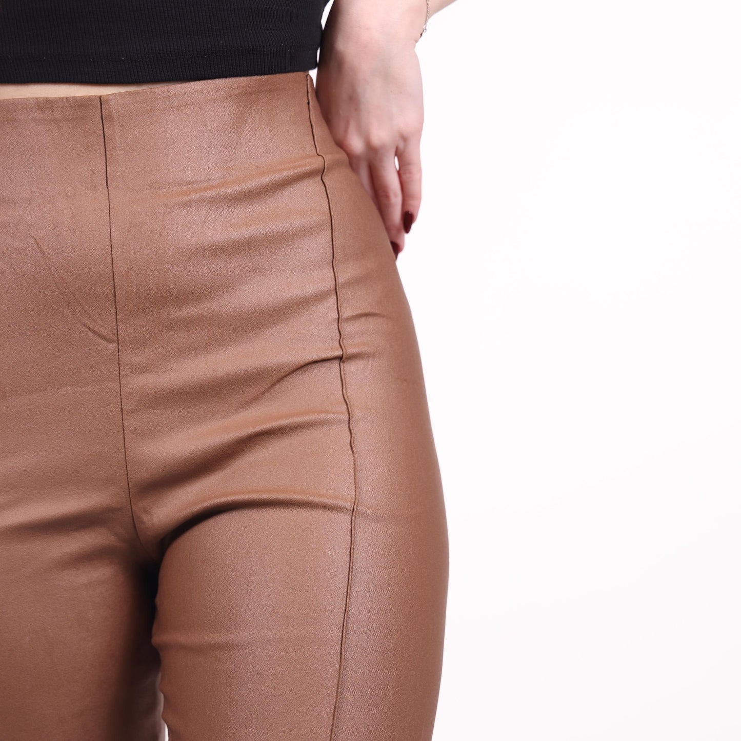 High-Waisted Brown Faux Leather Pants