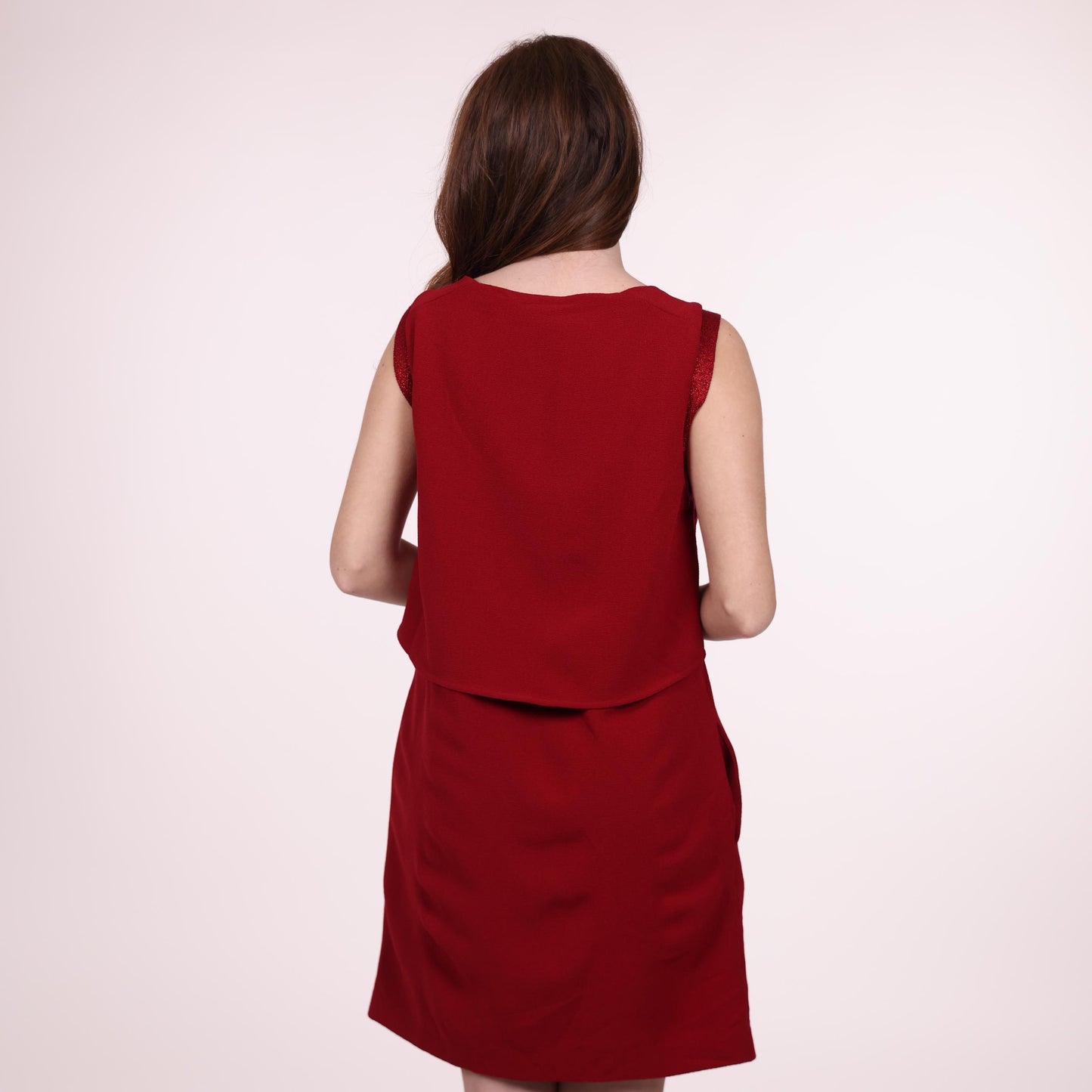 Sleeveless Red Layered Shift Dress