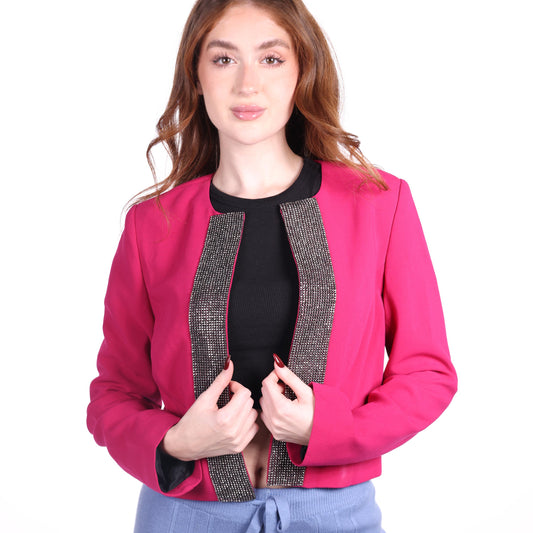Fuchsia Cropped Jacket with Embellished Trim