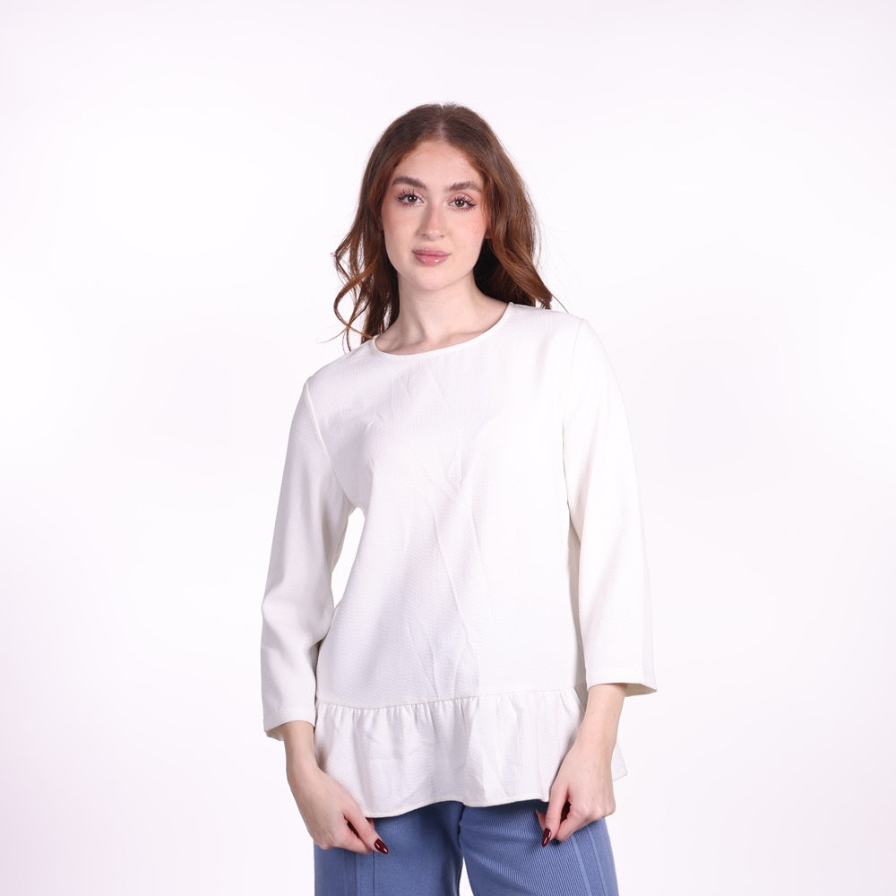 White Peplum Hem 3/4 Sleeve Top