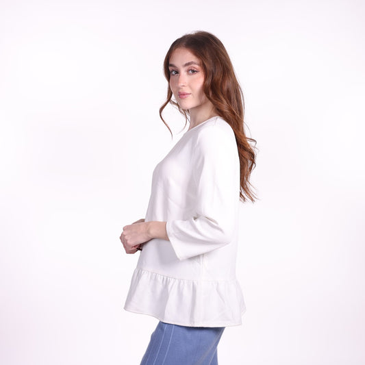 White Peplum Hem 3/4 Sleeve Top