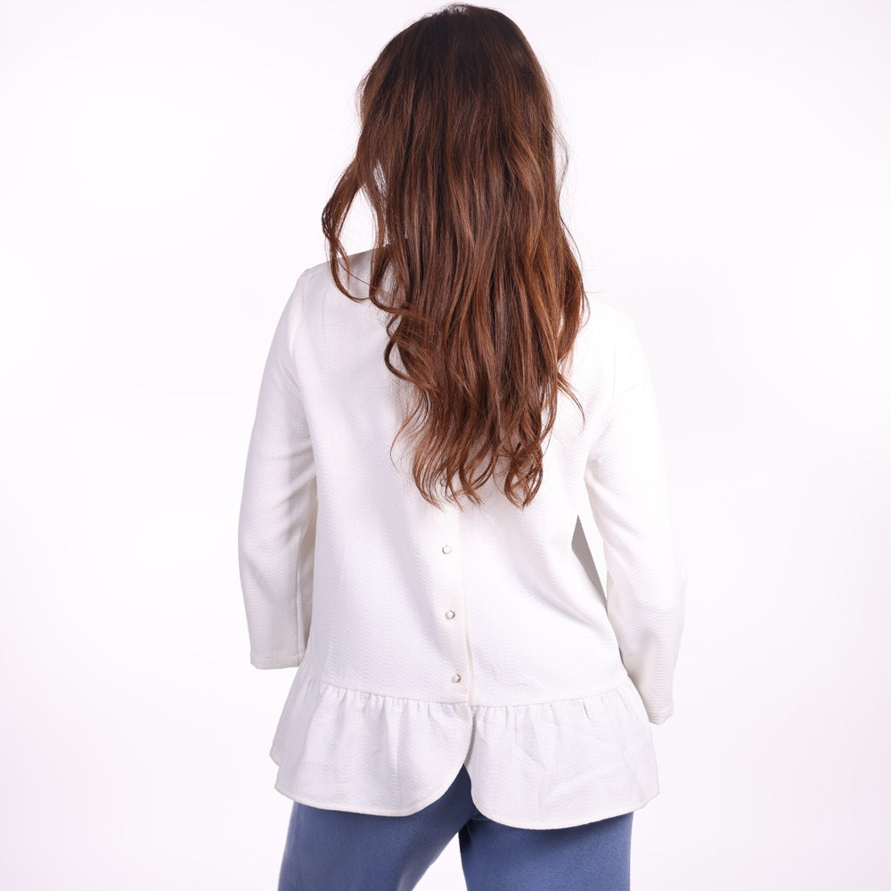 White Peplum Hem 3/4 Sleeve Top