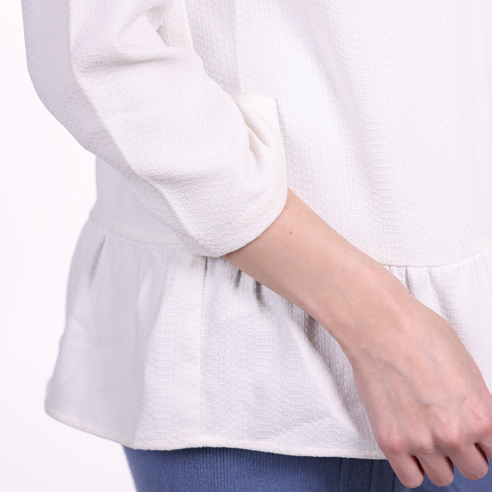 White Peplum Hem 3/4 Sleeve Top