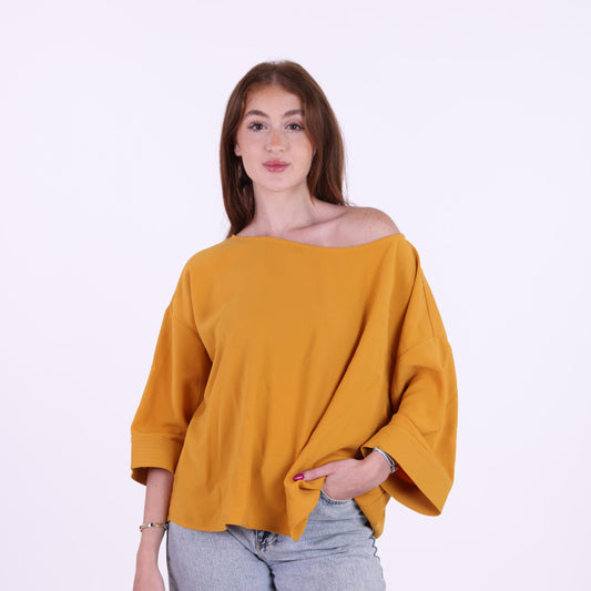 Mustard Yellow Off-Shoulder Oversized Top
