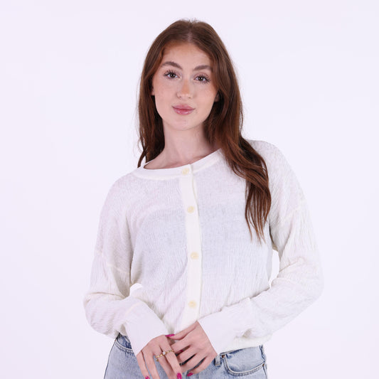 Cream Button-Down Lightweight Cardigan