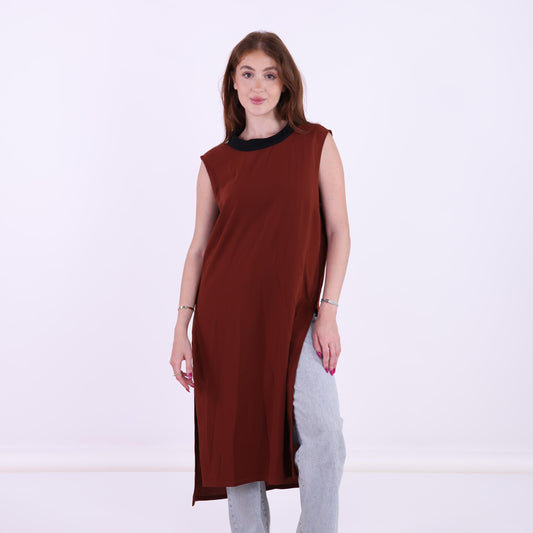 Sleeveless Rust Tunic with Side Slits