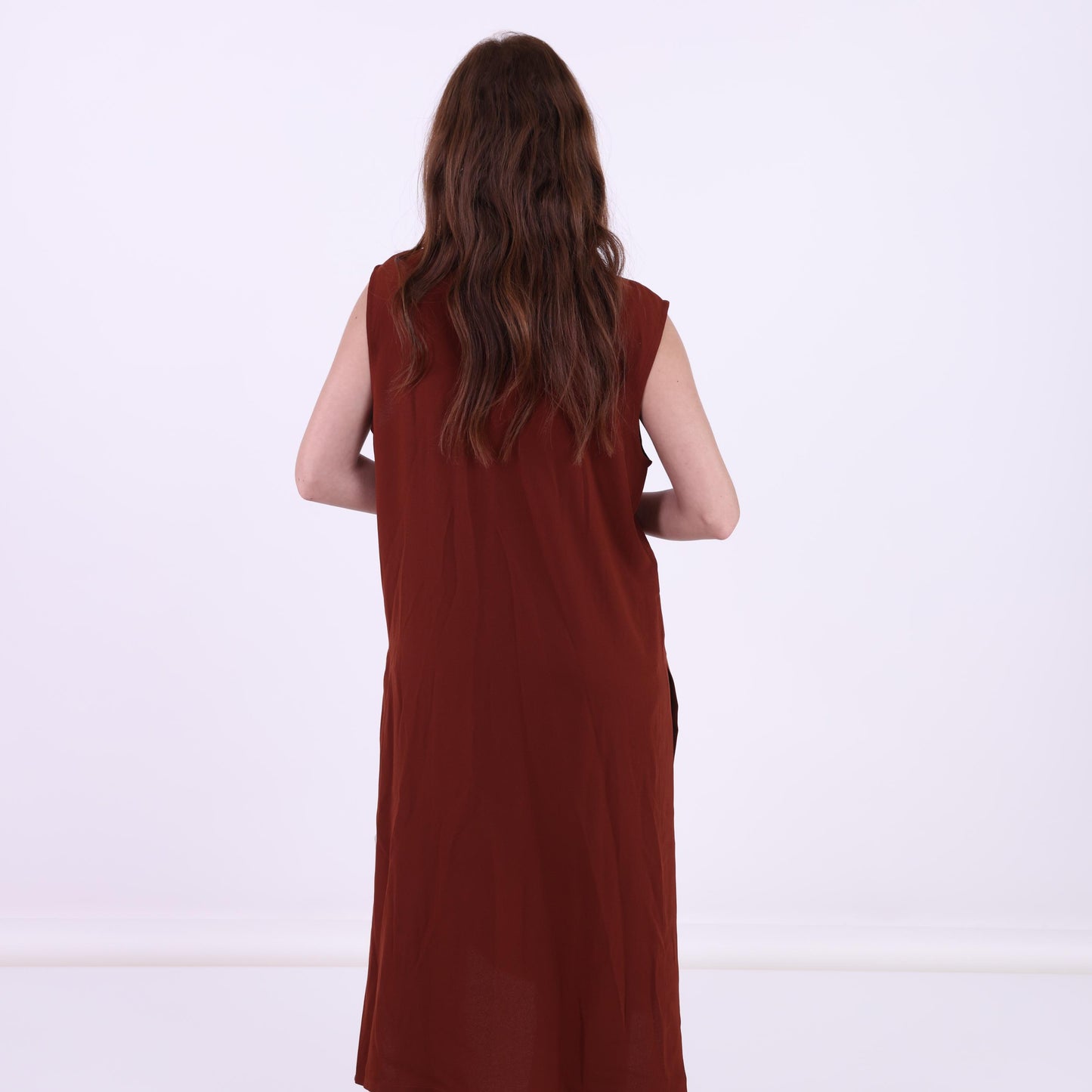 Sleeveless Rust Tunic with Side Slits