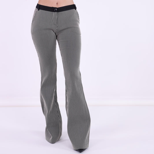 Striped Flared Trousers with Contrast Waistband