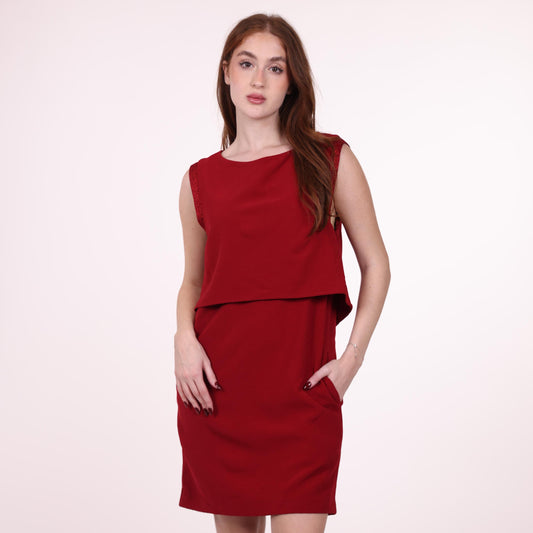 Sleeveless Red Layered Shift Dress